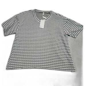 EVALESS Sleeveless Ribbed Knit Top – Green/White Stripes - Size: 2XL